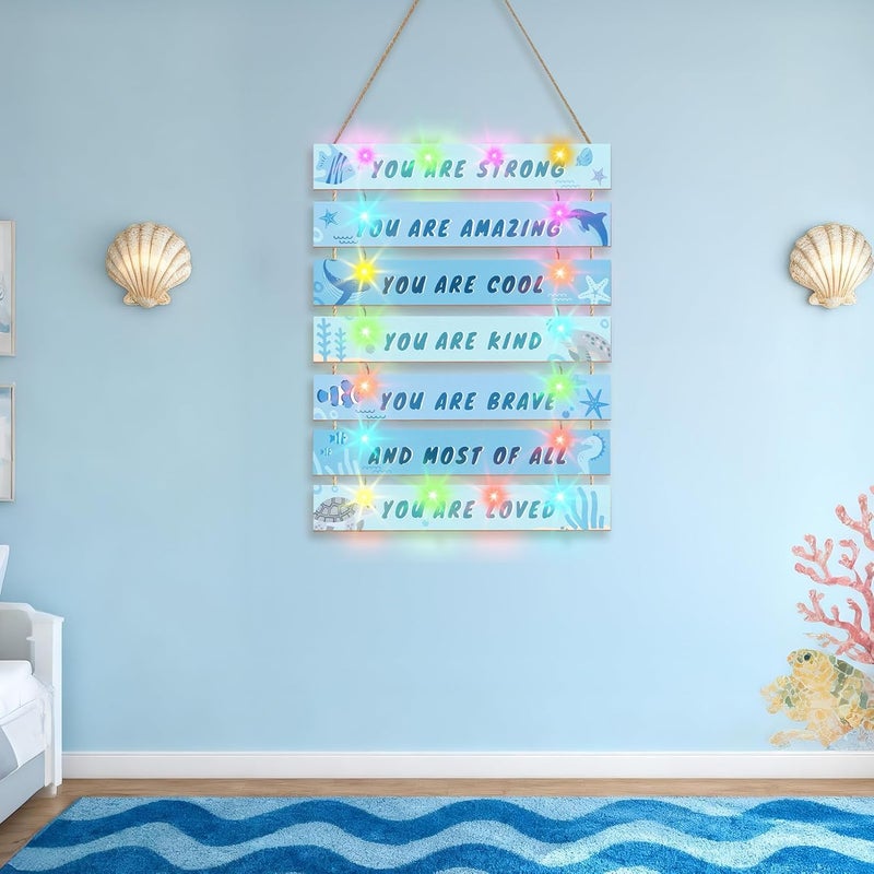 FIOBEE Girls Room Décor for Teen Girls Boys with LED Light Wall Decor for Bedroom Motivational Inspirational Wall Art Girl Room Decoration for Kids Studyroom, 8 Kinds of Lights, Blue Ocean - Image 4
